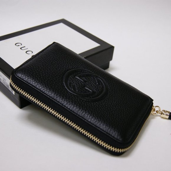 New Gucci Soho Black Leather Unisex Zip Around Wallet Purse - Picture 3 of 7